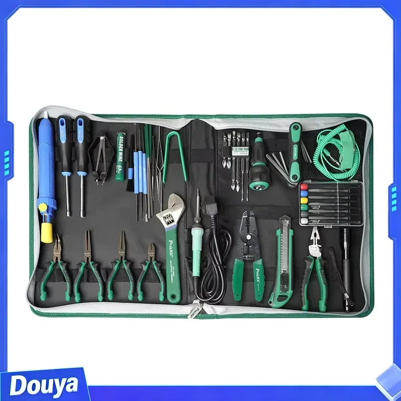 Proskit PK-2002 Screwdriver Set Electric Soldering Iron Wire Cutters Computer Electronic Electrician Welding Crimp Repair Kit
