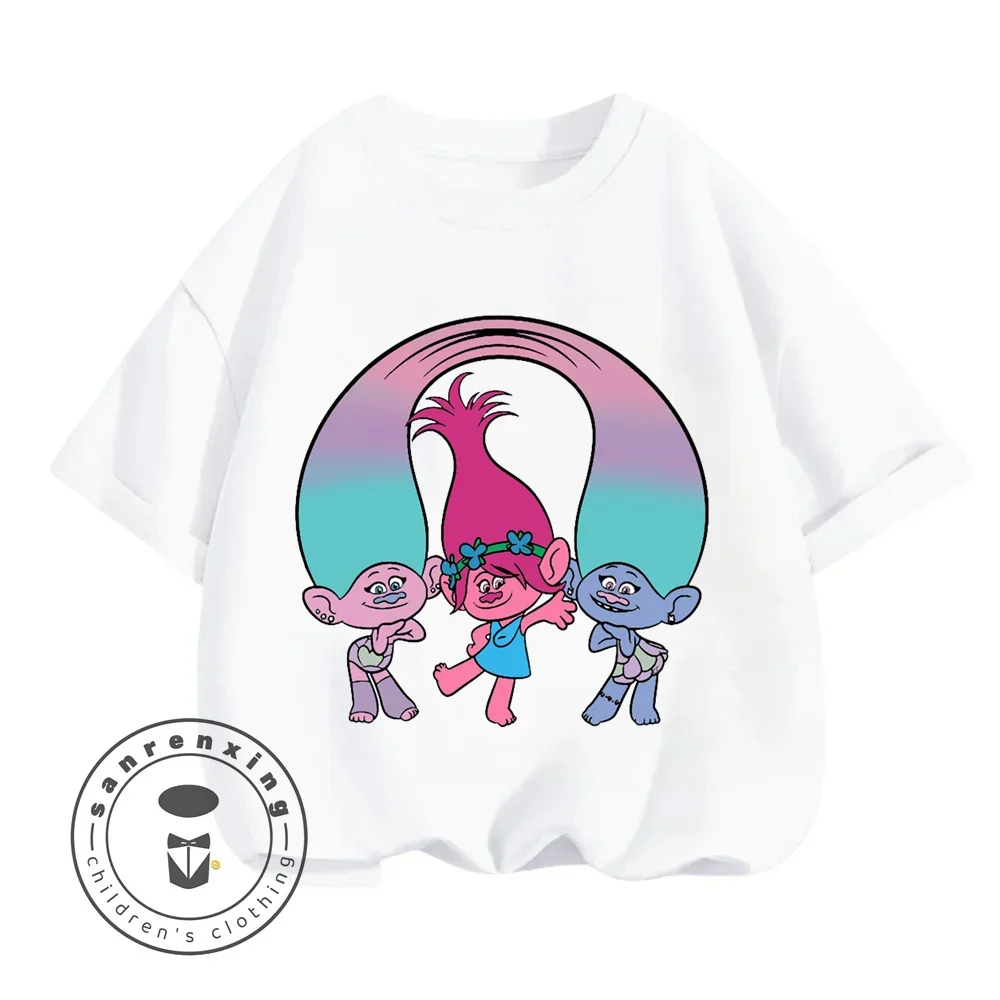 Summer Trolls Print Fun Kids Girls T-shirt T-shirt Cotton Boys Girls Short Sleeve Korea Kpop Clothing Casual Oversized Shipping