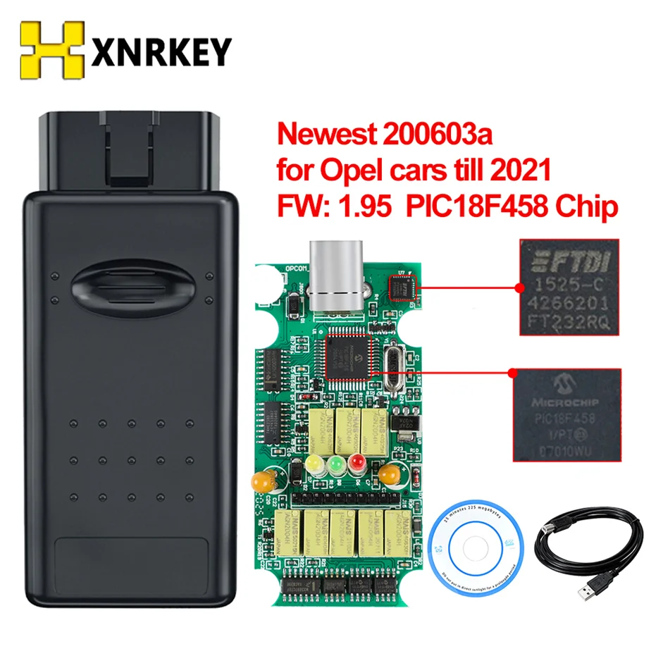 

XNRKEY for Opel Car Diagnostic Scanner Tools OPCOM 2021 200603a with PIC18F458 FTDI Chip obd2 OPCAN BUS Can Be Flash