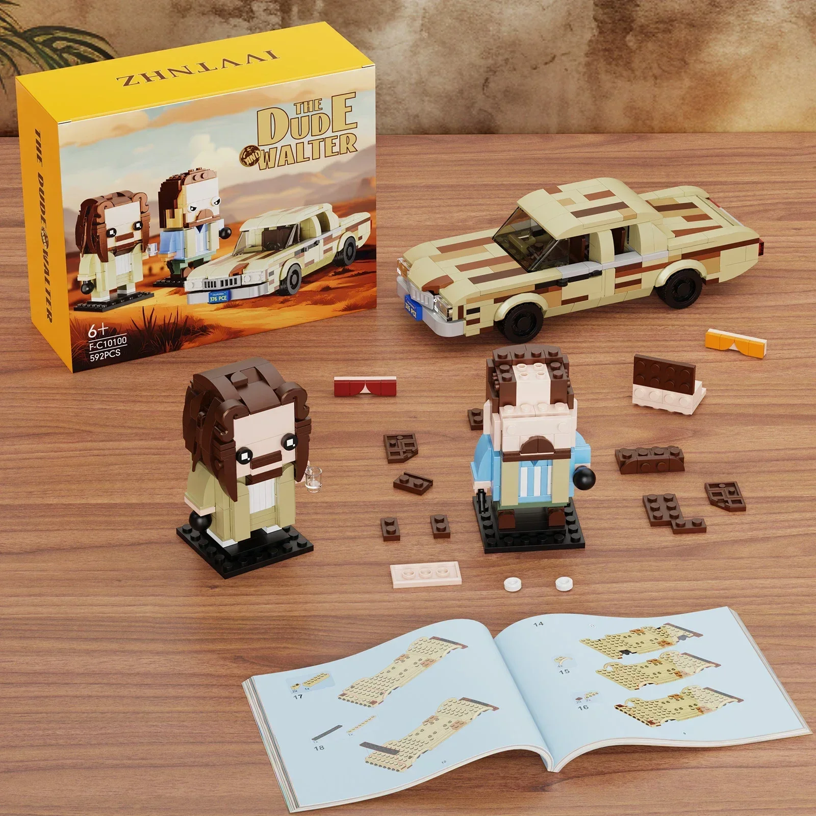 Série de filmes personagem de desenho animado cabeça quadrada figuras blocos de construção moc grande lebowskis jeff cara walter sobchak modelo de carro brinquedo infantil