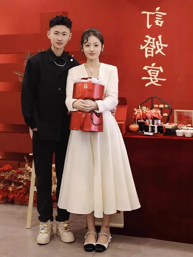 

Элегантное свадебное платье класса люкс с завышенной талией, А-силуэт, длинное, для помолвки, регистрации брака и торжественных мероприятий