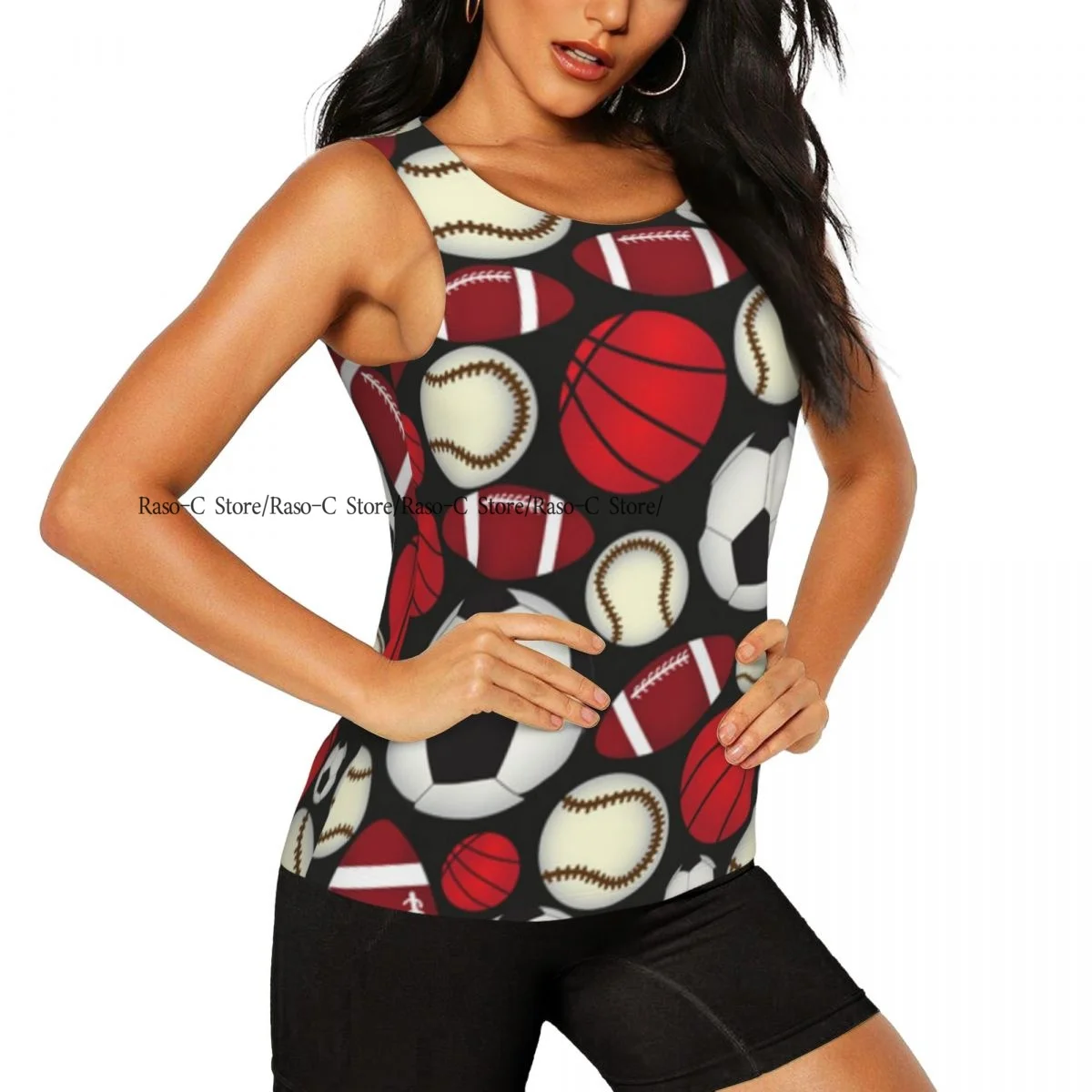 Women Sport tank Tops Loose Yoga Tops Quick Dry Workout Sport Tops Various Sport Balls Pattern Yoga Shirt