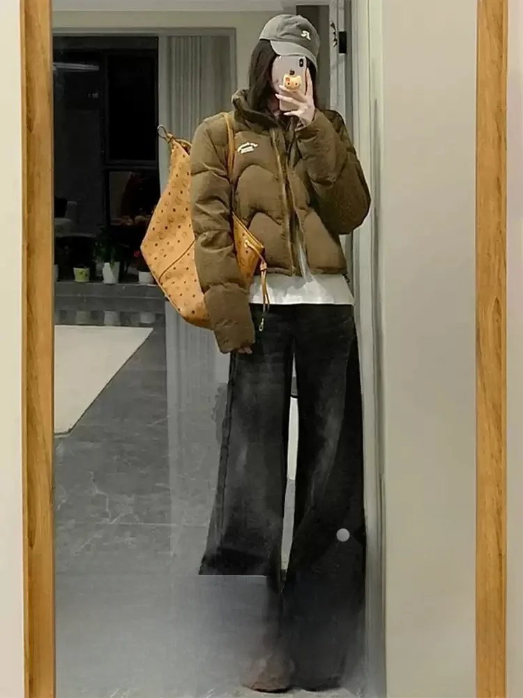 

Джинсы женские с высокой талией, широкими штанинами, винтажные, осенне-зимние, прямые, в пол, облегающие