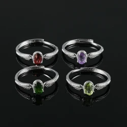 100% natural gemstone amethyst garnet Peridot diopside copper plated with silver adjustable ring for women gift jewelry