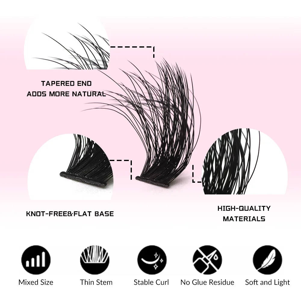 40D/60D/80D/100D grote wimpermix, zwarte stem eyeliner make-up tool, 624PCS/360PCS, wimperverlenging, getufte valse wimpers, D