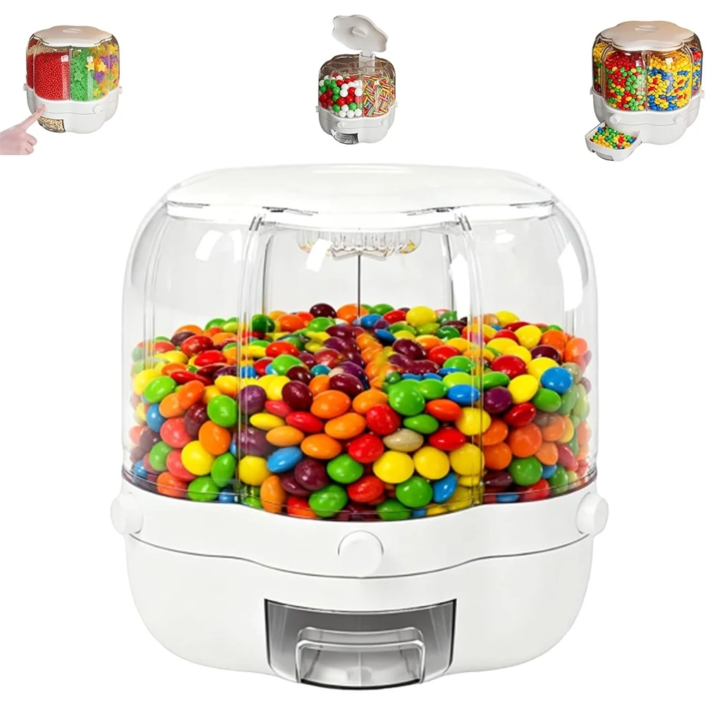 

YWDZ-Cereal Dispenser,360° Rotating With 6 Grids, White 6.5Kg Capacity For Oatmeal For Candy Storage Rotation System Grain
