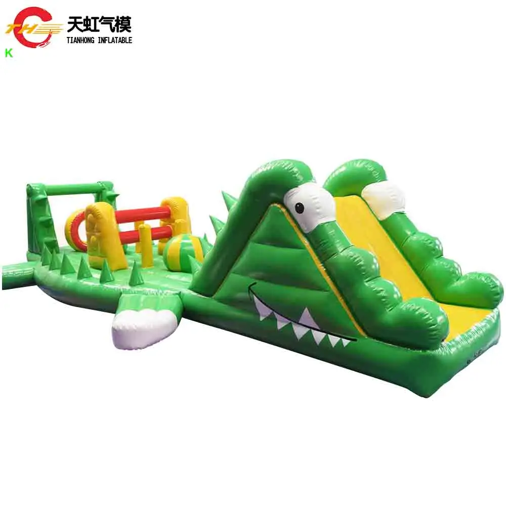 Comercial 10m de comprimento ar apertado crocodilo água pista jogo inflável curso obstáculo piscina água flutuante esporte jogo