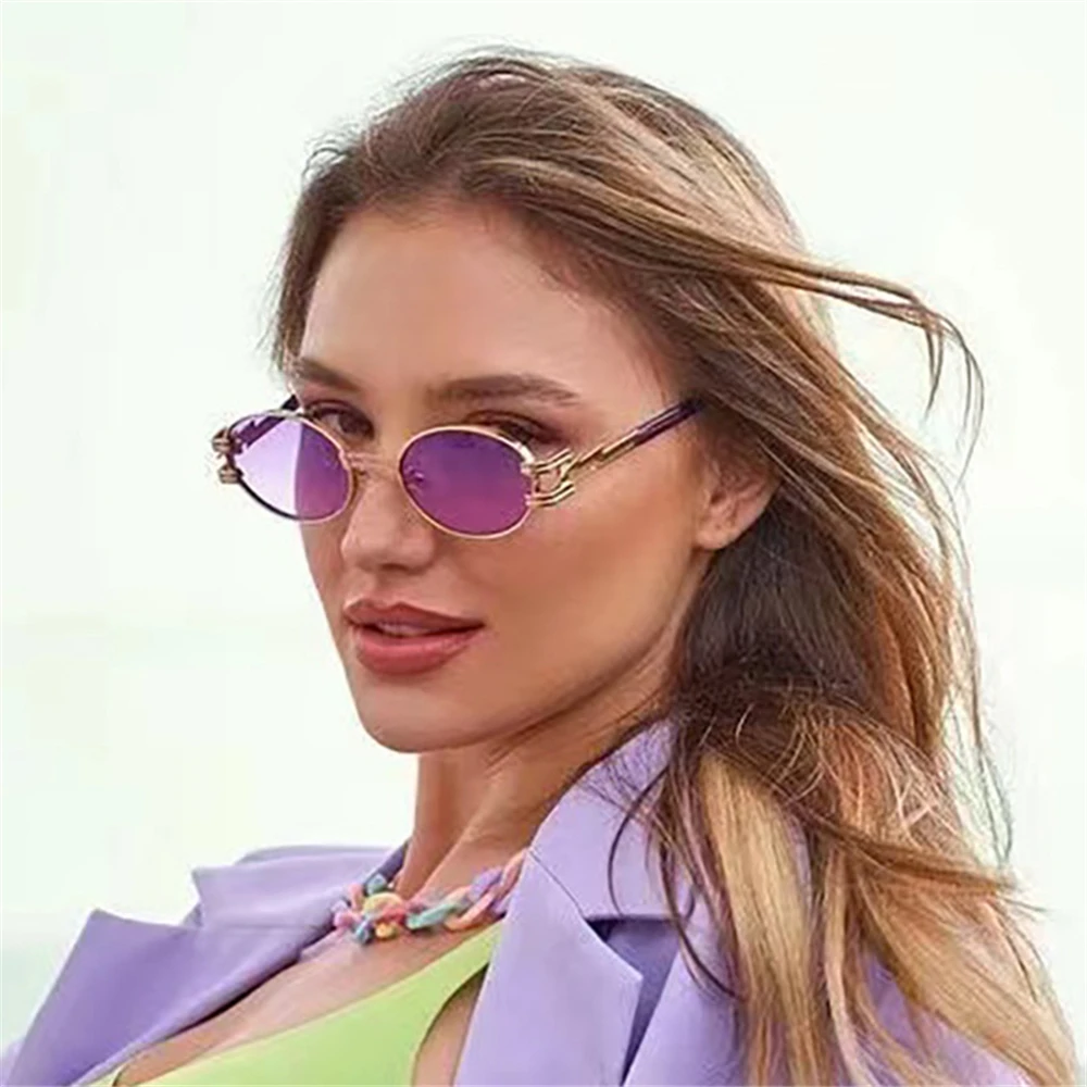 

Cyberpunk Y2K Retro Oval Frame Sunglasses Futuristic Lightning Decorative Hip Hop Sun Glasses Trendy Street Shades UV400