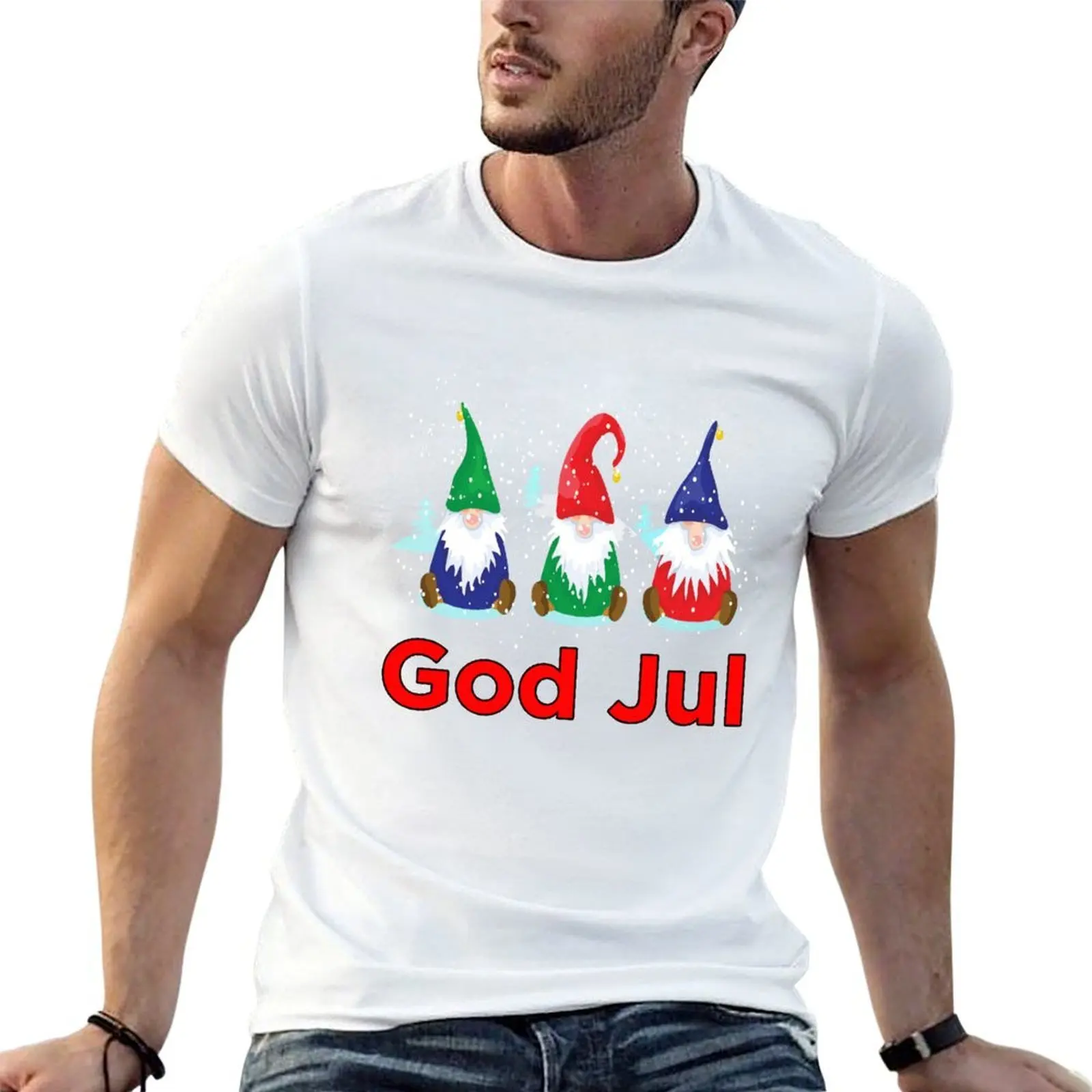 God Jul Tomte Nisse Scandinavian Merry Chistmas Gnomes Elves T-Shirt oversize t-shirts man vintage anime shirt Men's t-shirt