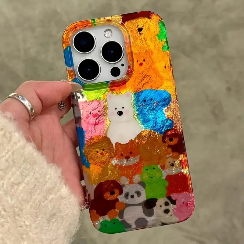 

Cartoon Graffiti Animals Phone Case for iPhone XR X XS 7 8 15 Plus 16e 16 15 14 13 12 11 Pro Max SE Vortex Pattern Hard Cover