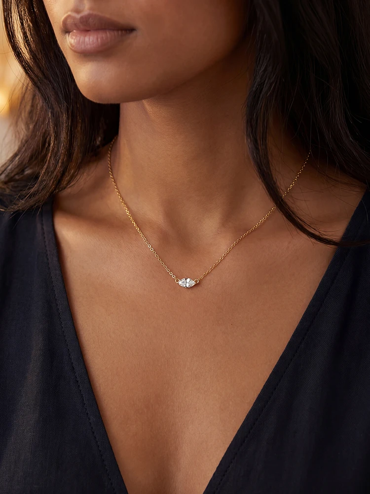 925 Sterling Silber Minimalismus Mode Marquise Zirkon Halskette für Frauen Verlobung Hochzeit Party Hochwertiger edler Schmuck – Detail 4