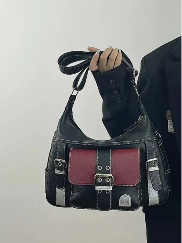 Y2k Hot Girls PU Leather Crossbody Bags For Women Korean Fashion Vintage Shoulder Bag 2024 New Winter Trendy Cool Tote Handbags