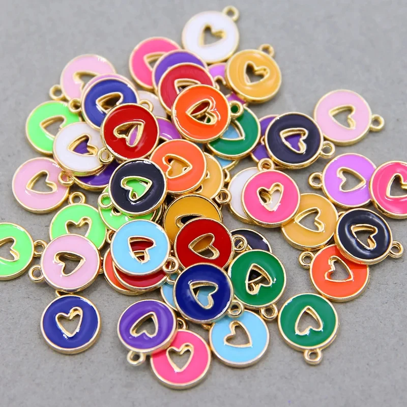 10pcs/lot 14*12mm Zinc Alloy Fittings Hollow Caring Mini Enamel Heart Charms For DIY Fashion Jewelry Making Finding Accessories