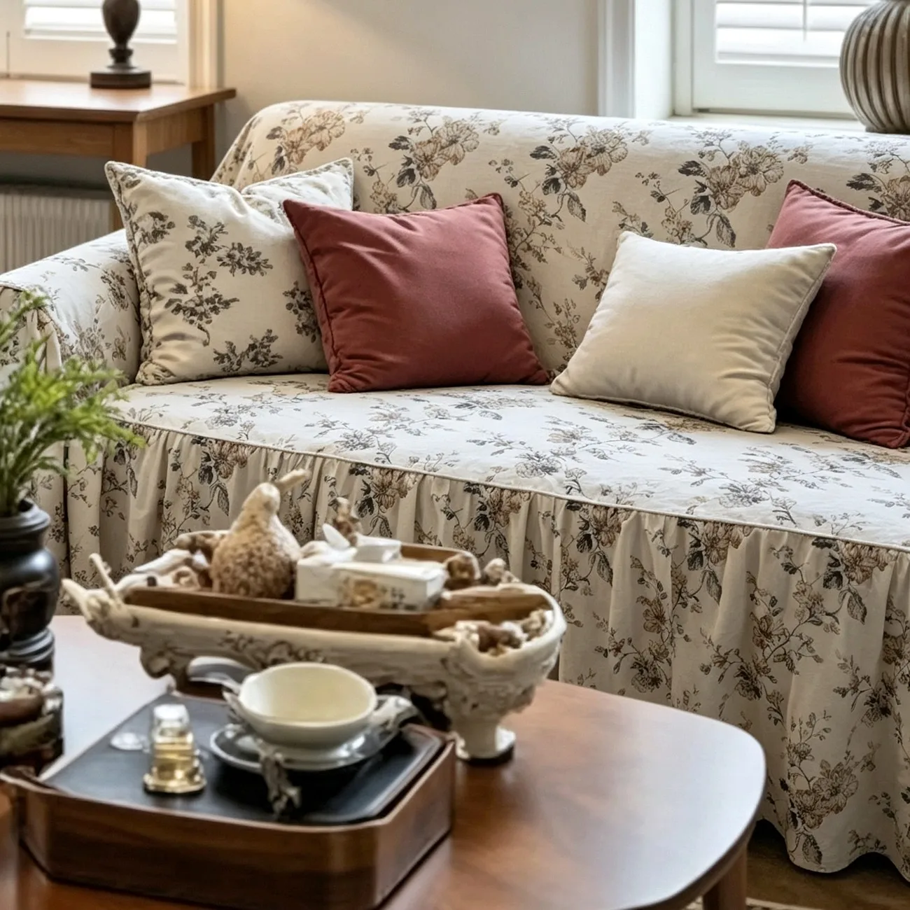 Monet Garden French Retro Premium Cotton and Linen All-season Pure Cotton Sofa Towel Cover Back  2 and 3 Seater Sofa Cover