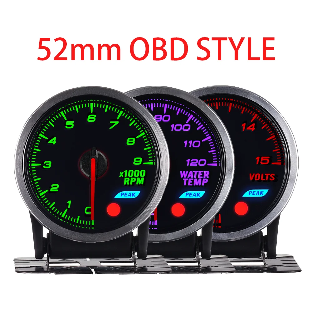 

Car Accessories Auto Gauge Auto Meter OBD Style Stepper Motor 52MM 7 Colors Volt WaterTemp RPM Tachometer