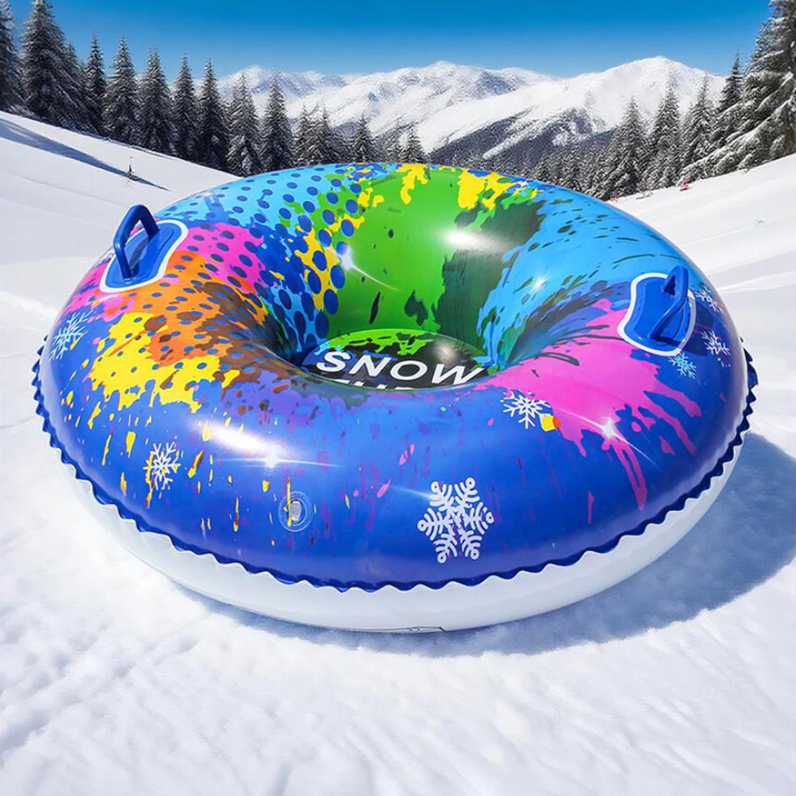 Inflatable Snow Tube with Handles Cold Resistant Snow Sled Skiing Tube for Gift Outdoor Winter Fun Family Activities Snow Tubes