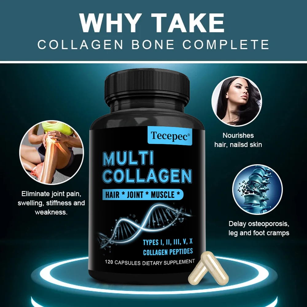 Multi-Type Collagen Capsules Type I II III V X, Support Anti-Aging, Whitening Skin, Nourish Hair Nails Joint Bone & Oral Health