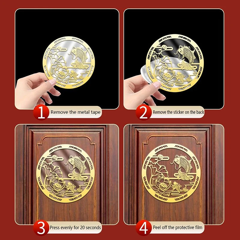 Carp Lotus Metal Sticker Lucky Wealth Home Feng Shui Decoration Mobile Phone Stickers Car Sticker Decals