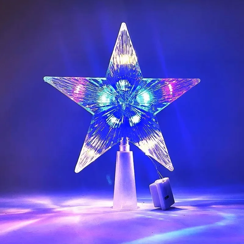15cm Christmas Glowing Tree Topper Five-pointed Star Transparent LED Shining Lamp Xmas Colorful TopStar Ornaments Navidad Decor image 2