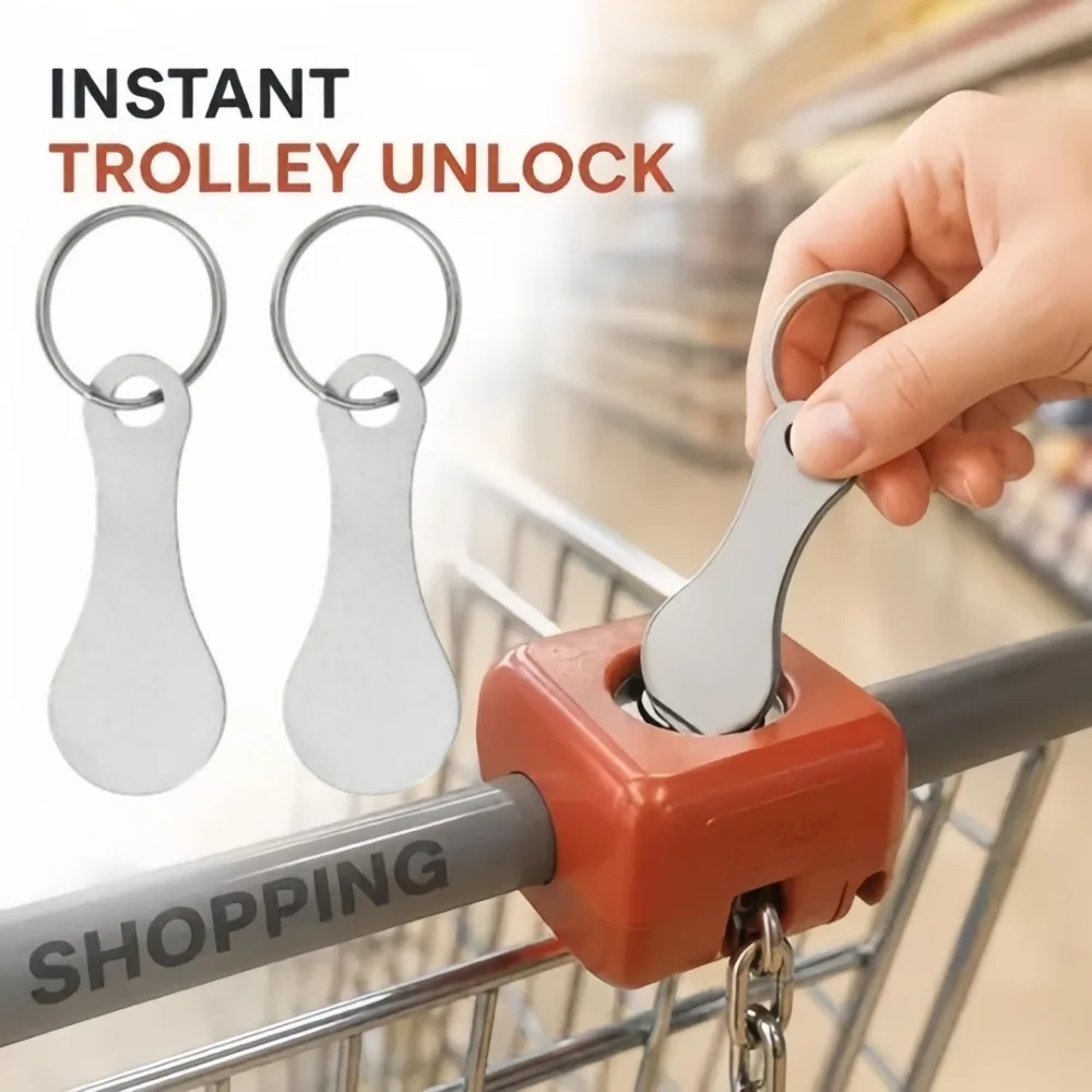 2pcs Stainless Steel Supermarket Trolley Cart Tokenrings Keychains Portable Removable Shopping Trolley Token Key Ring Reusable