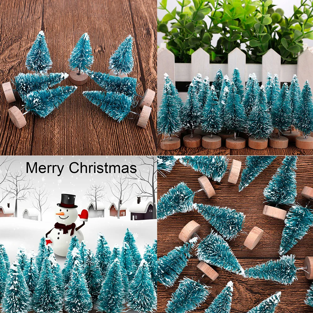 24PCS 4.5cm Sisal Christmas Tree Small Xmas Pine Trees Santa Snow Frost Village Xmas Tree Home Desktop 2023 Noel Navidad Decor