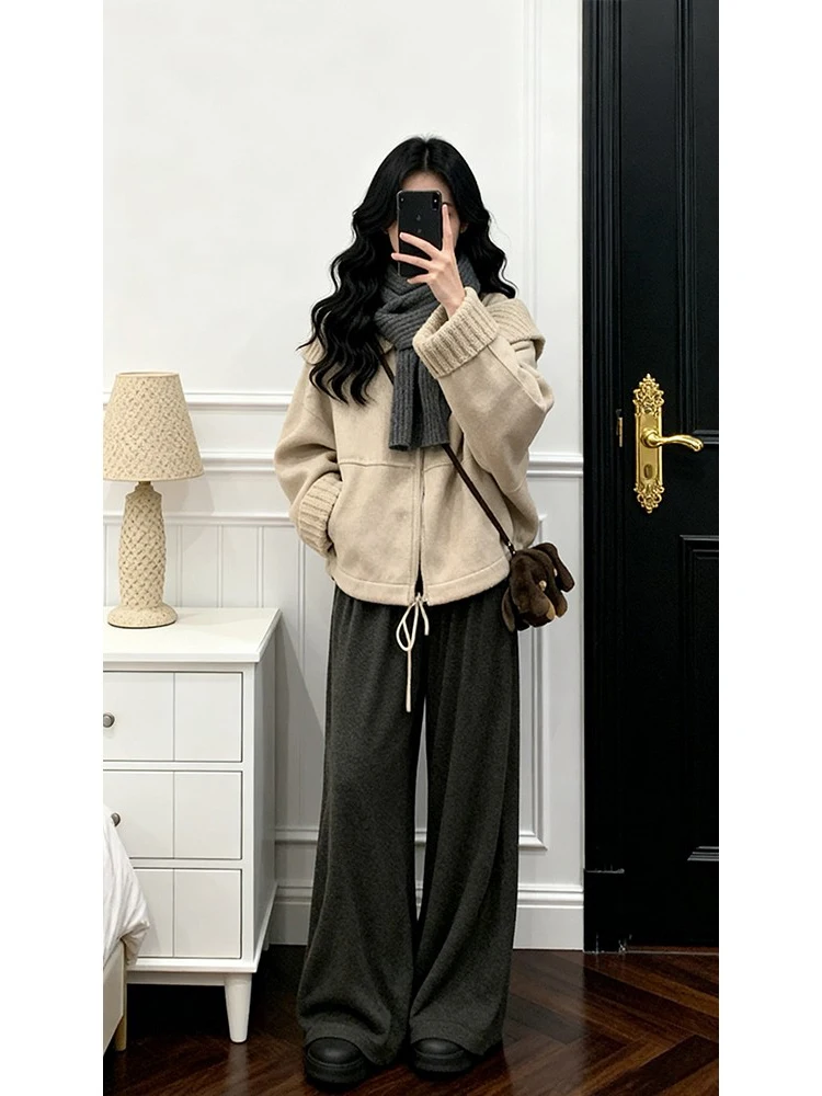 Korean Design Vintage Patchwork Cloak Woolen Coat Women Early Spring New Lazy Loose Elegant Youthful Top Women's Fashion