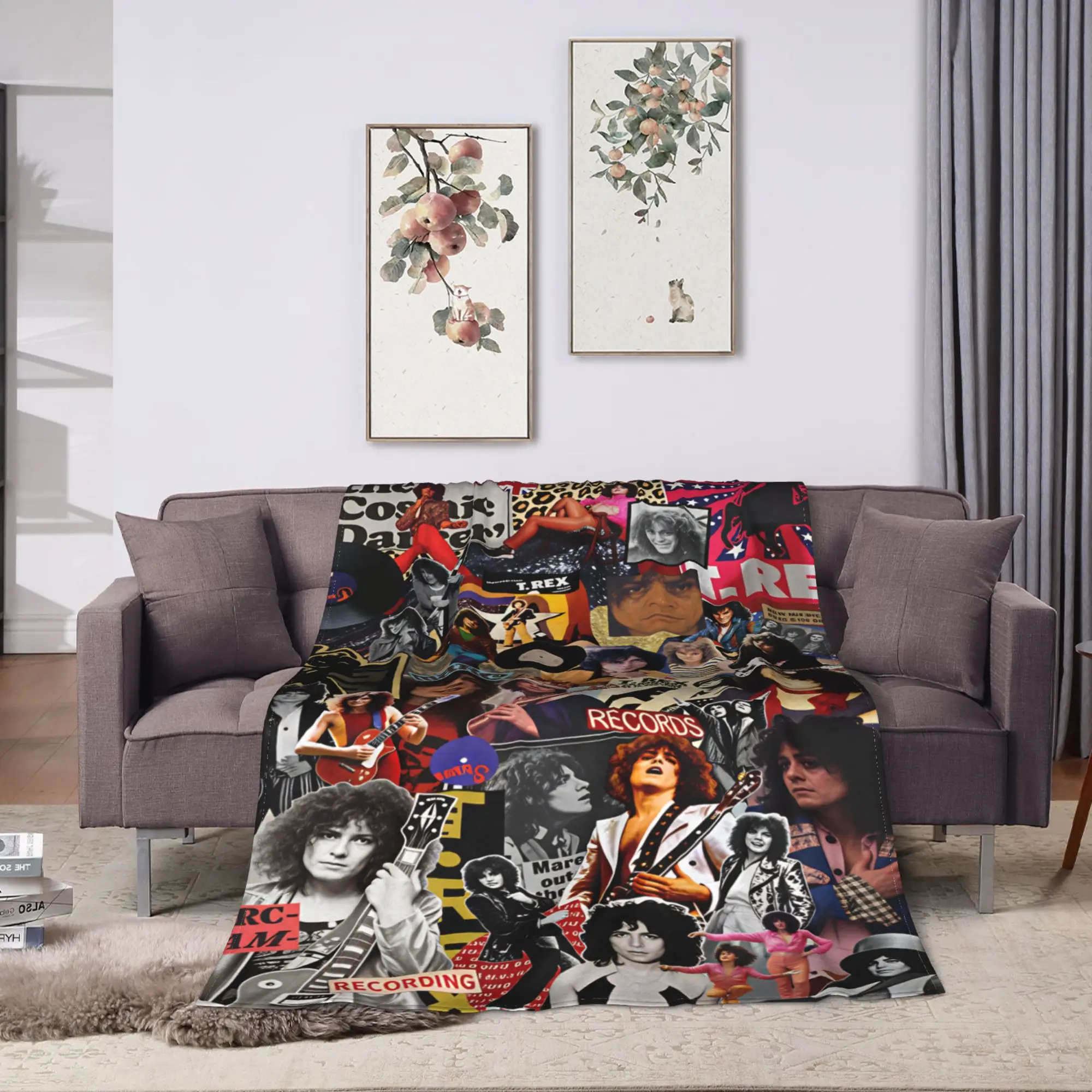 Soft Warm Blanket Picnic Mark Bolan T-REX Throw Blanket  Flannel Bedspread For Couch Bed Aesthetic Sofa Bed Cover