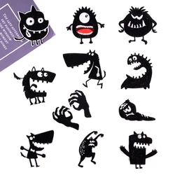 Fun Cartoon Monster Embroidery Patches Children's Backpack Jacket  Iron on Patches for Clothing Black Badge Decoration Accessory