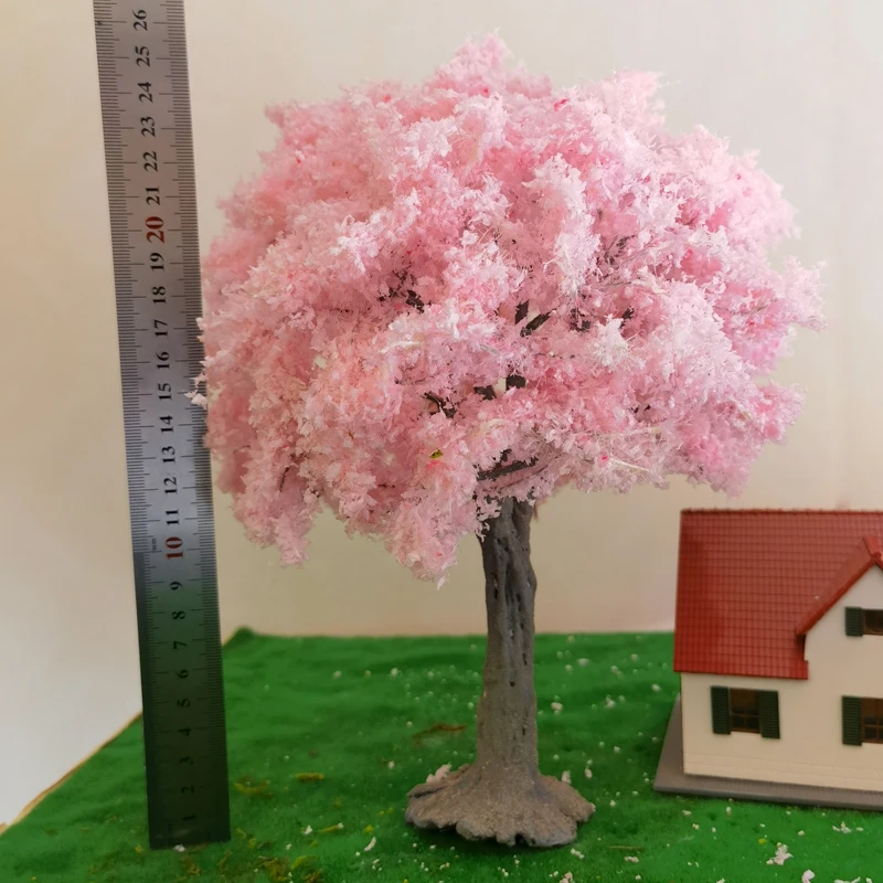 Simulation Cherry Blossom Tree Model 25cm G Scale Japanstyle Wire Tree Handmade Model Material Train Layout Dollhouse Decor