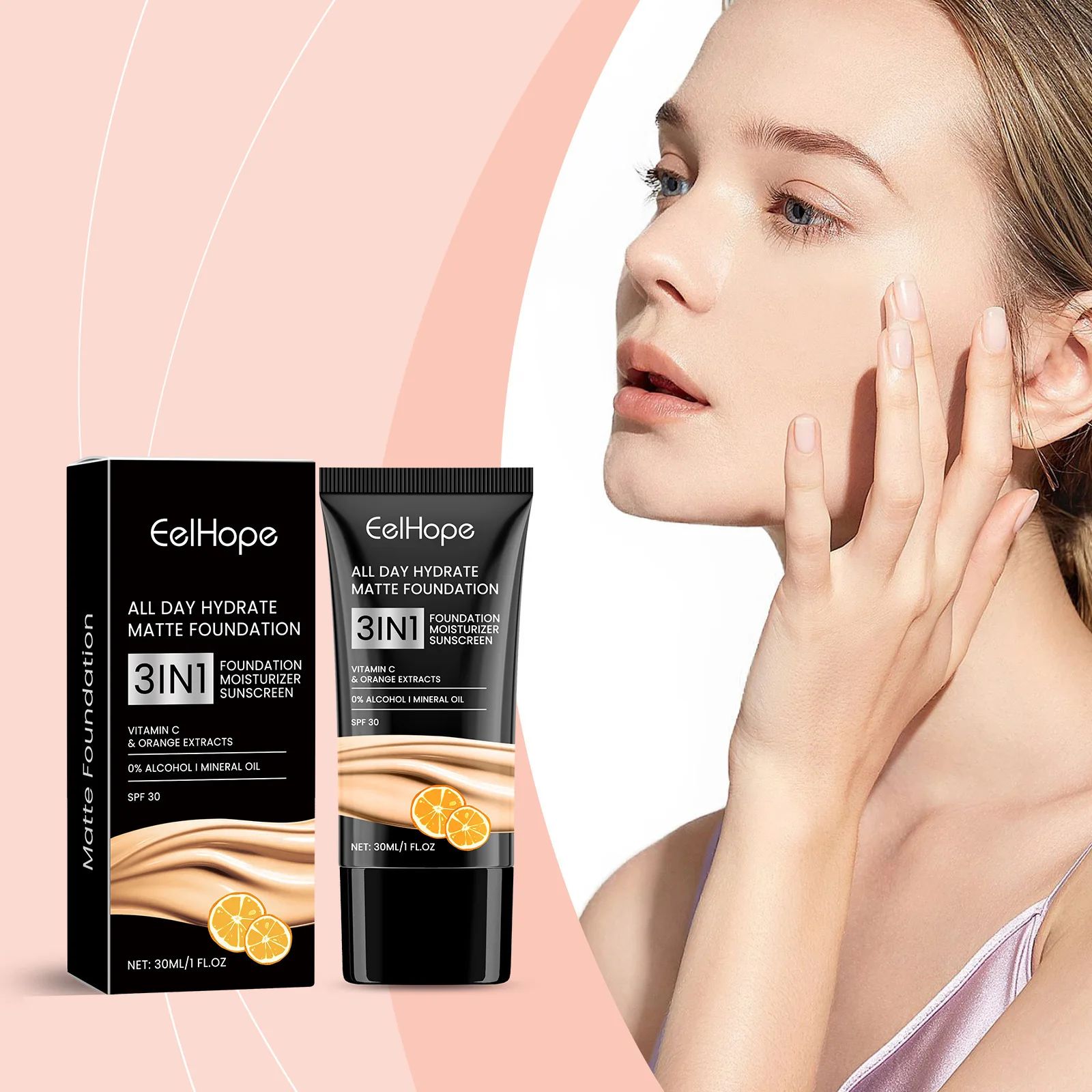 EELHOE vitamina C líquido cara base cubrir círculo oscuro incluso piel cara crema hidratante cubre poros vitamina E maquillaje corrector 30g