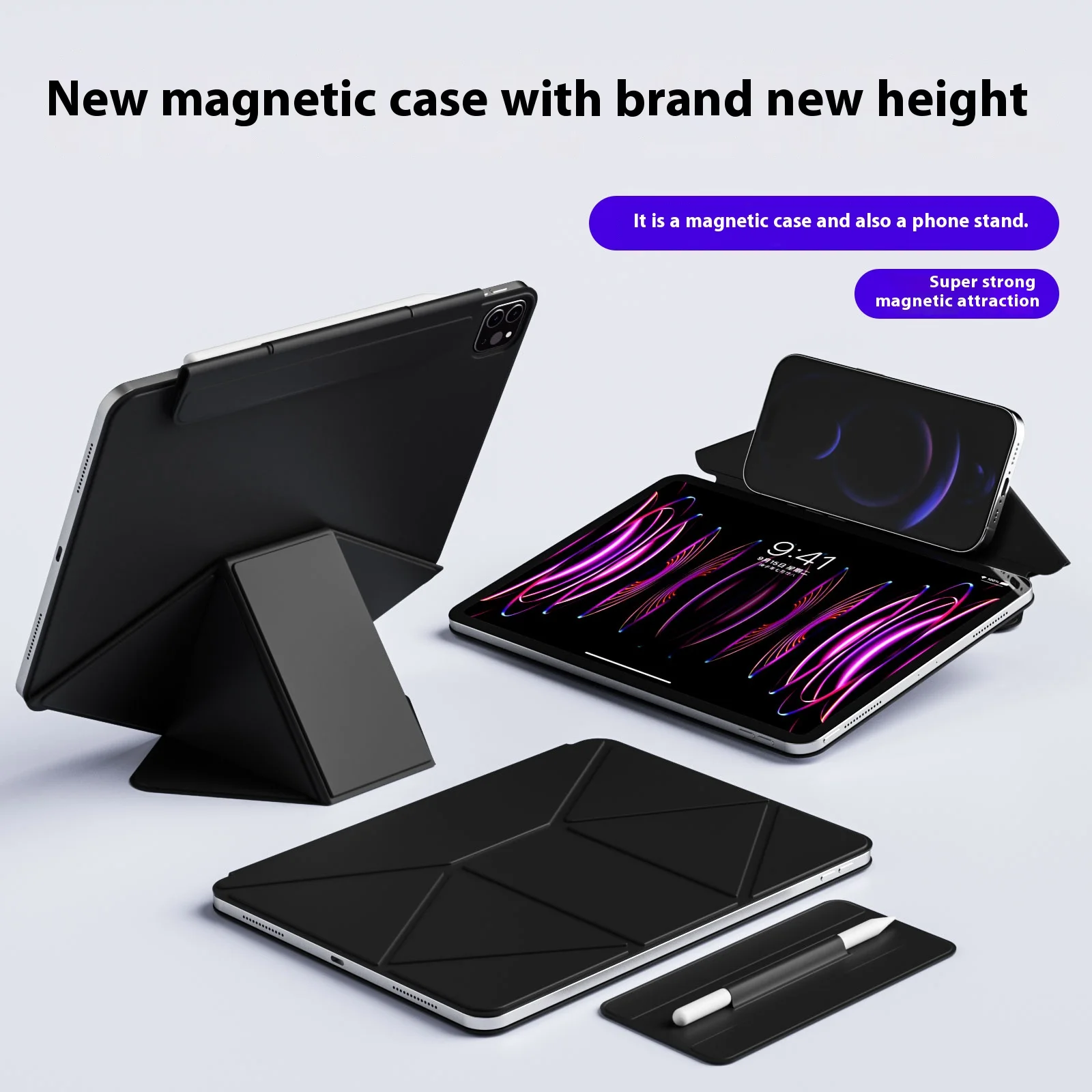 Magnetic Folio Case for iPad Air 11 M4 2026 Multi Fold Magnetic Clip for iPad Air 13 M3 11 Inch A16 11th Generation Smart Cover