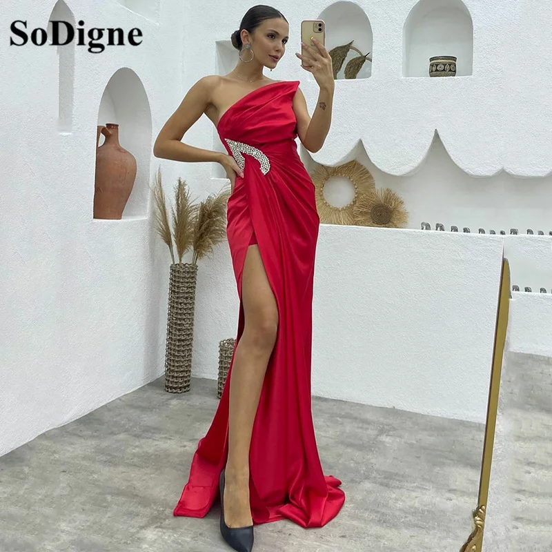 

SoDigne Formal Mermaid Evening Dresses One Shouder Mermaid Backless Crystal Split Side High Sexy Evening Prom Gowns