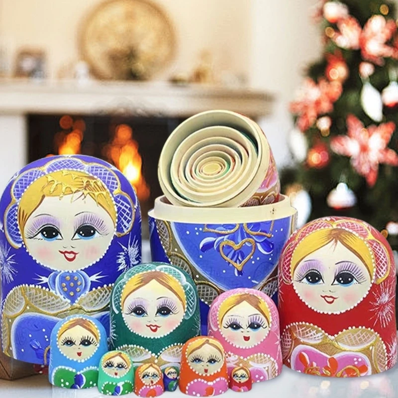 10 Lớp Matryoshka Búp bê làm tổ kiểu Nga Trẻ Lễ hội đồ chơi xếp chồng Trang trí nhà