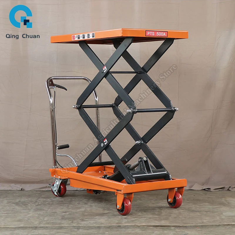 Manual Lifting Platform Truck Scissor Hydraulic Lift Loading and Unloading Truck Small Lifting Table Trailer