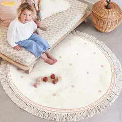 White Fluffy Carpet For Living Room Hairy Nursery Play Mat For Children Soft White Foot Mat  Dot Plush Bedroom Rug With Tasselsl