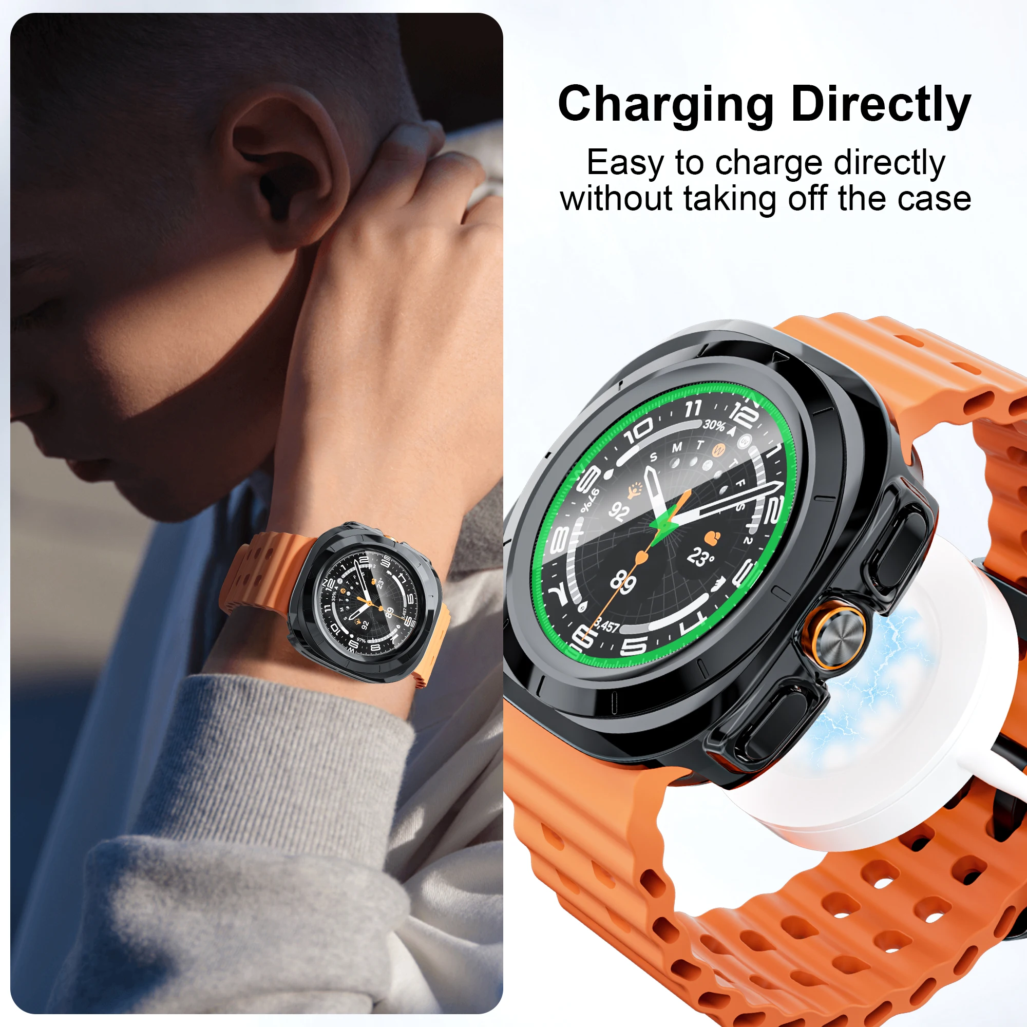 Hülle für Samsung Galaxy Watch Ultra 47 mm Zubehör, gehärtetes Glas, Displayschutzfolie, harte PC-Stoßstange, Galaxy Watch 7 Ultra-Abdeckung