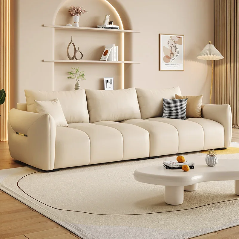 

Nordic cream style leather sofa first layer cowhide Italian modern minimalist living room three-person tofu square