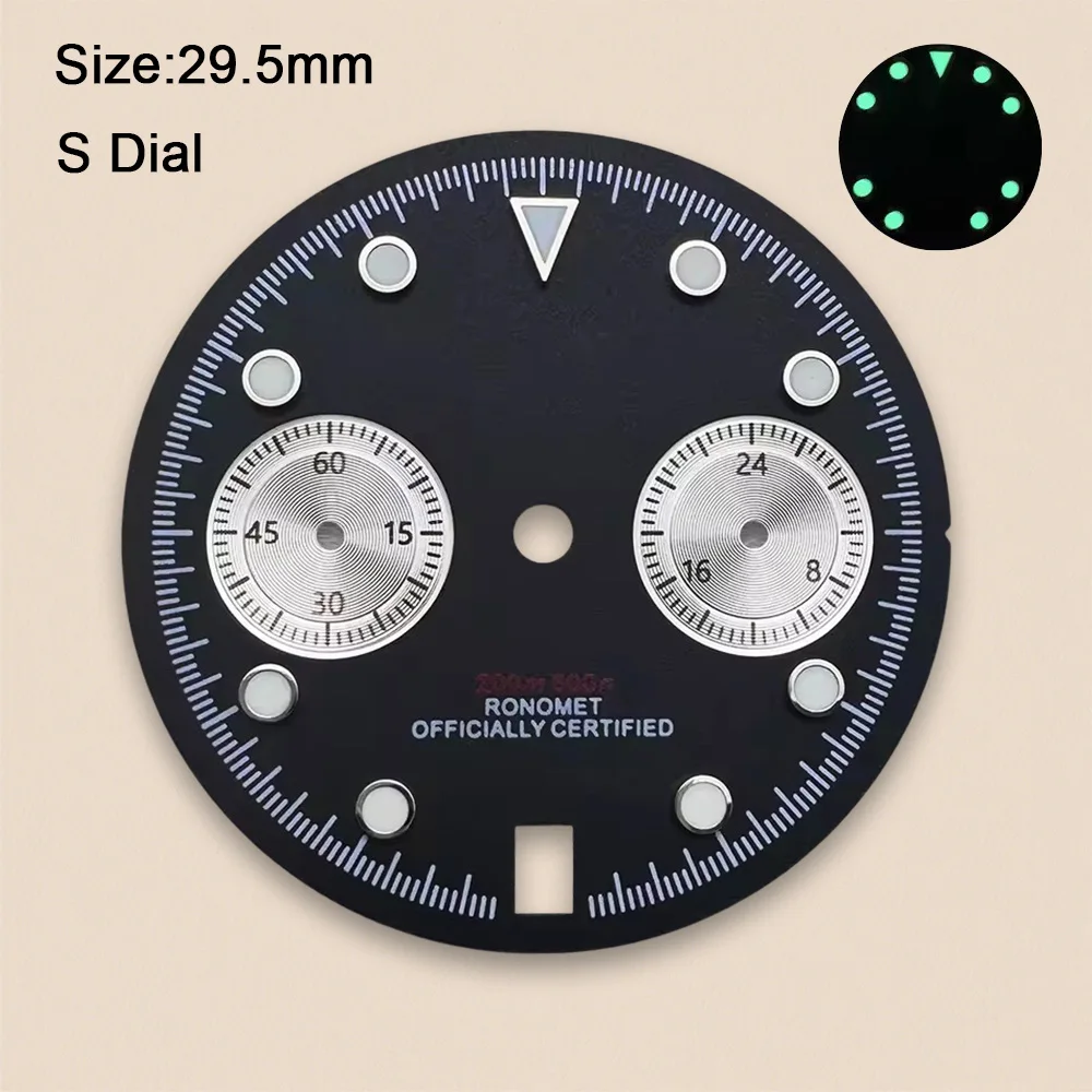 29.5mm S Logo Panda Matte Dial Fit VK63/VK64 Movement High-Quality Green Luminous Watch Modification Accessories