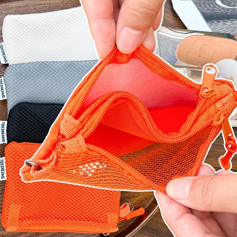Mesh Makeup Bag Double Layer Zipper Storage Pouch Travel Cosmetic Organizer Small Purse Earphone Cable Jewely Storage Bags