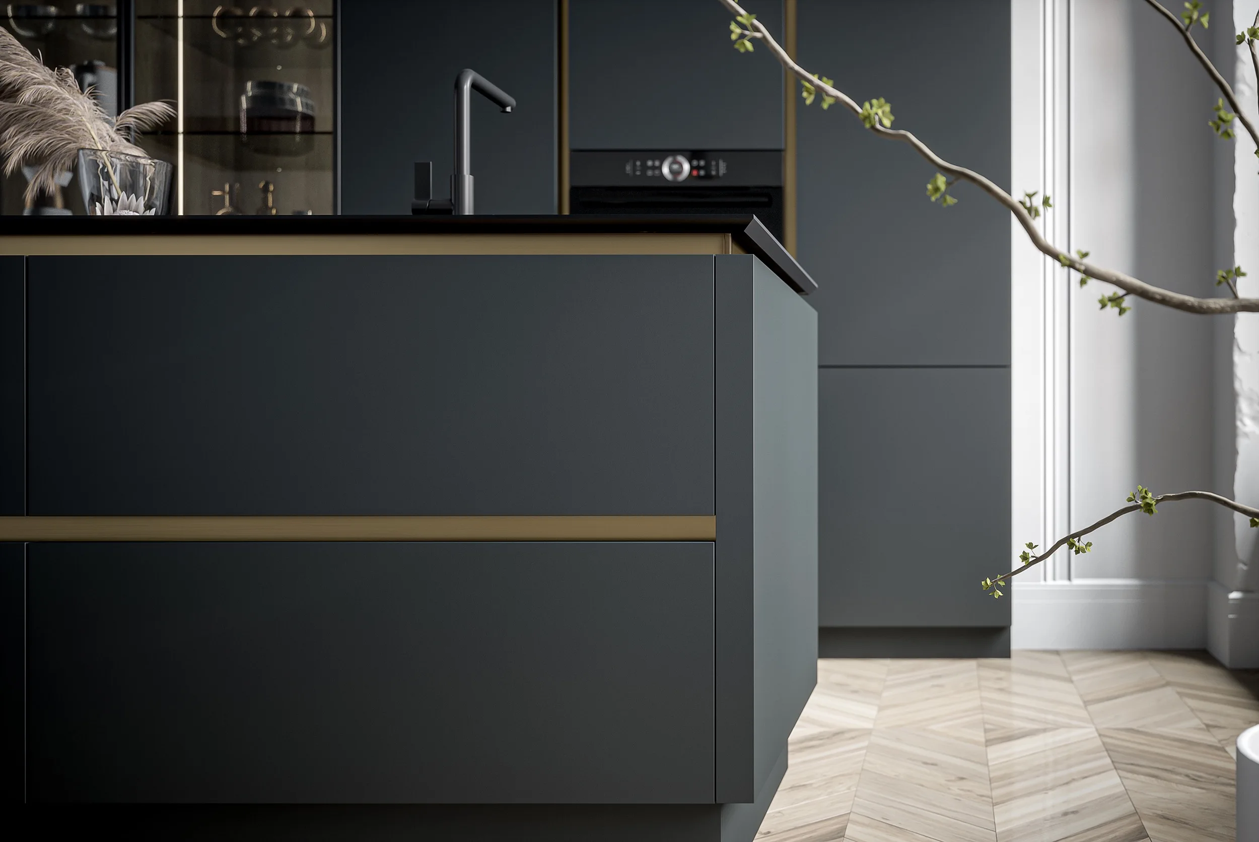 TLF Reserve   Modular Kitchen Cabinets MDF Carcase Melamine Board Doors Modern Design Backsplash Glass Stainless Quartz Ap