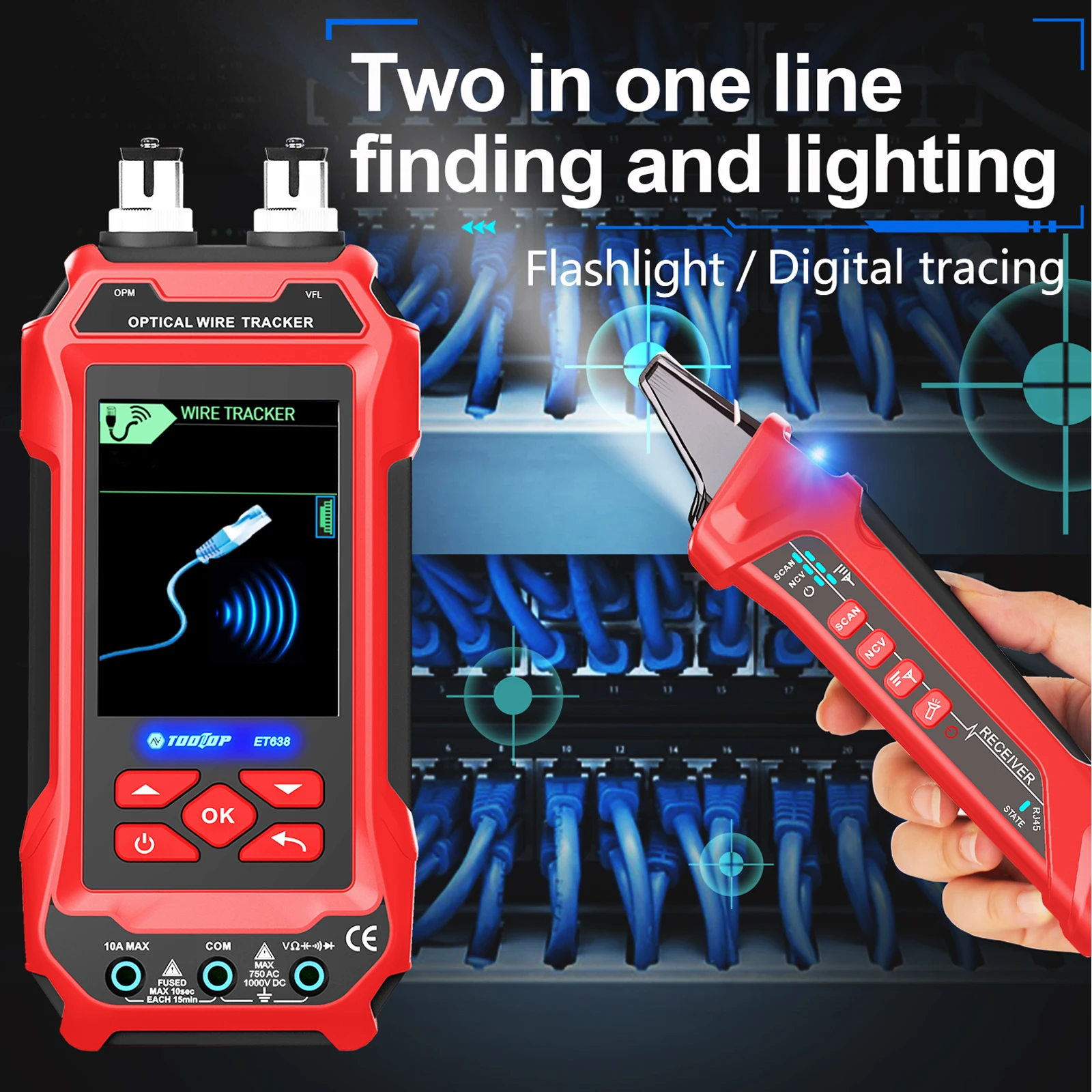 جهاز اختبار كابل الشبكة متعدد الوظائف من TOOLTOP، جهاز قياس الطاقة الضوئية المتعدد، محدد موقع الخطأ 4 في 1، أداة تشخيصية