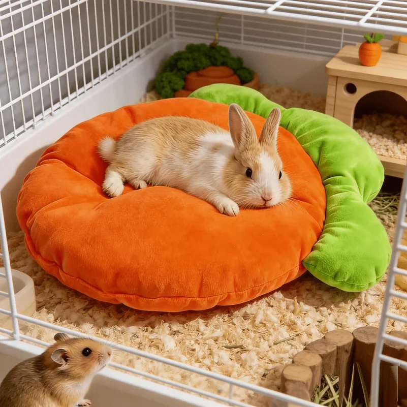 

1PC Warm Carrot Shaped Rabbit Mat Soft Breathable Cute Sofa Mat for Pet Small Animal Hamster Rabbit Puppy Kitty Sleeping Bed Mat