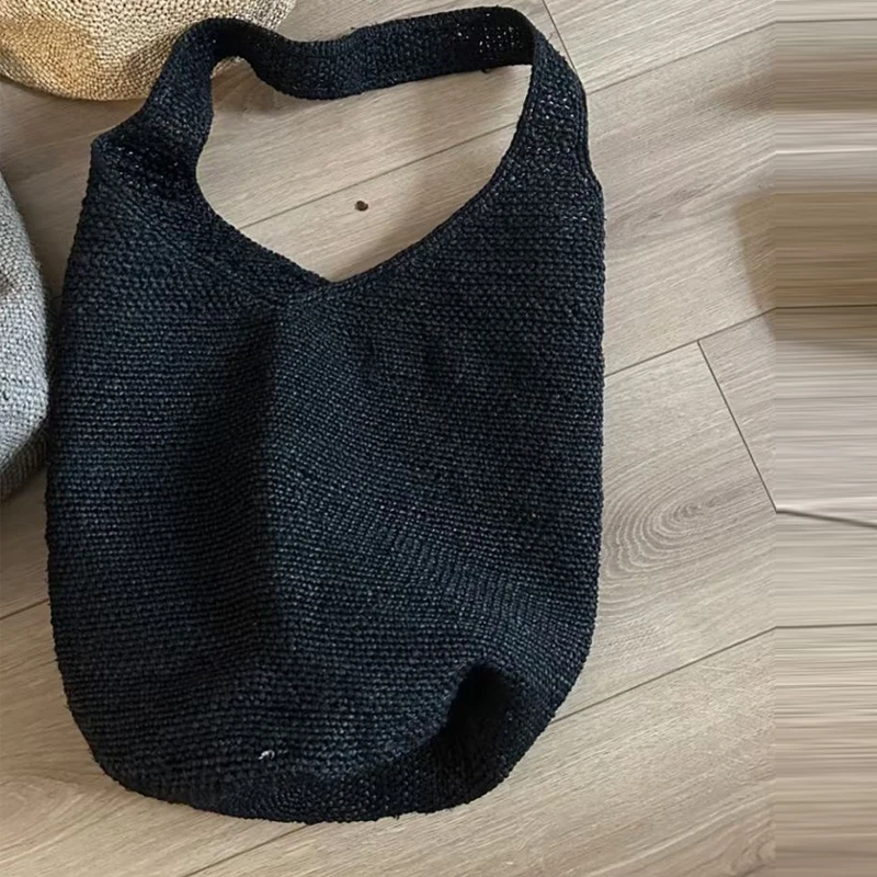 Straw Beach Bags For Women Luxury Designer Handbag And Purse 2024 New In Casual Large Capacity Handmade Weave Bucket Shoulder