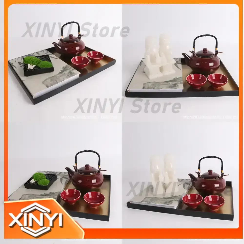 Ceramic Tea Set with Zen Style for New Chinese Interior Decoration for Model Room Sales Office Living Room Soft Decoration