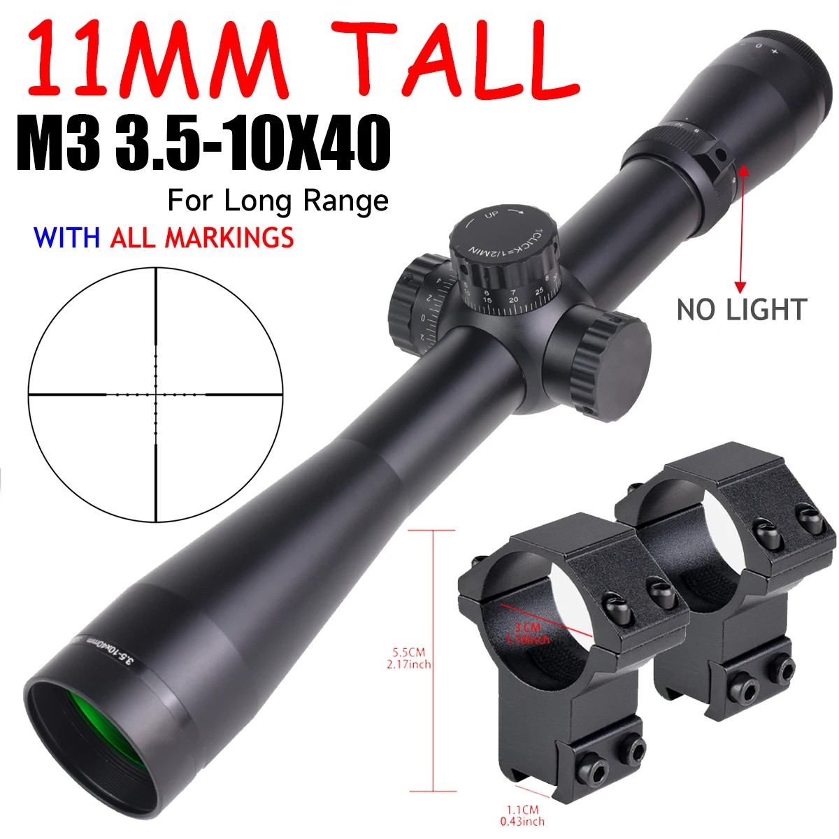 LEU**LD M3 3.5-10X40 Scope Long Red and Green Cross Line Adjustable Sight Tactical Reflex Sight Optics Hunting for 11mm/20mm image 3