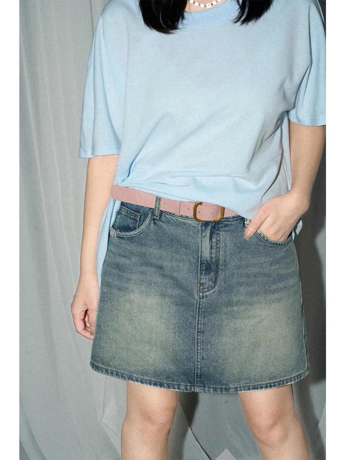 

Джинсовая юбка JINGU в стиле ретро с высокой талией, с эффектом потертости, модная, утягивающая, повседневная, в стиле Ханьфу, лето 2025