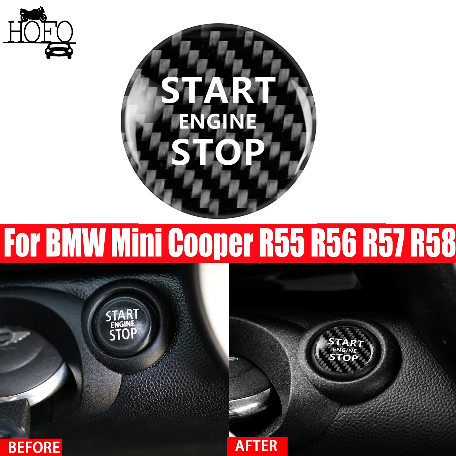 

Red Real Carbon Fiber Car Start Button DIY Sticker For BMW Mini Cooper R55 R56