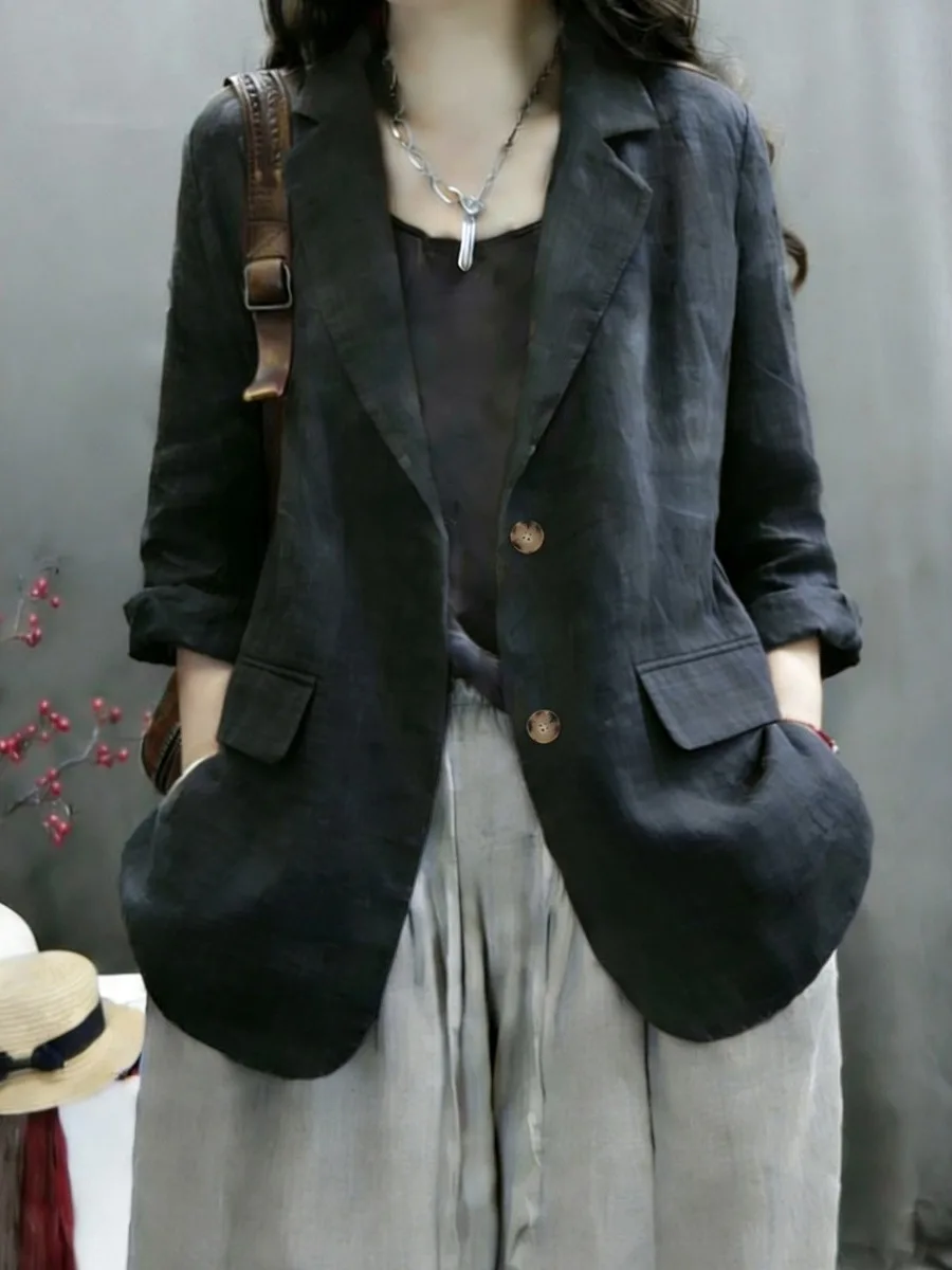 

Женский повседневный легкий хлопково-льняной пиджак больших размеров, весна-лето, новый стиль, художественный дизайн, однослойный