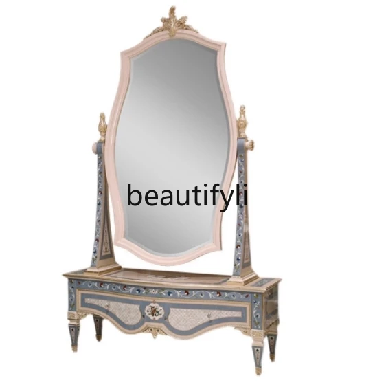 

European-style Luxurious Dressing Mirror French Villa Bedroom Furniture Custom Full-length Mirror All Solid Wood Carved