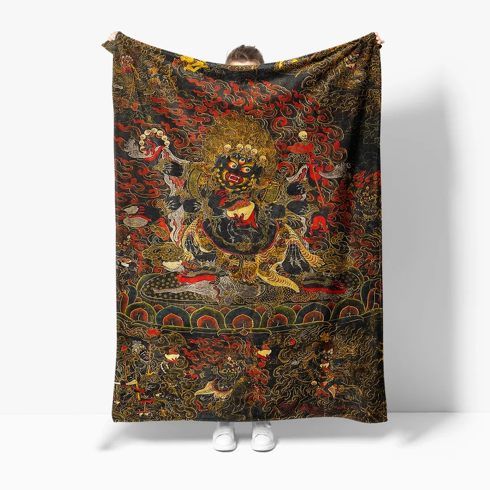 Chinese Mythology Dragon Phoenix Throw Blanket Chinese Zodiac Gift Traditional Pattern Blanket Red Black Design Throw Blanket